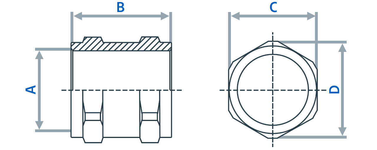 Metallic ISO coupler fitting for Capri Conduit dimensions graphic