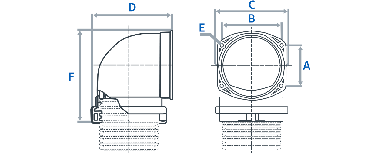 90 Degree elbow fitting for CAPRILOK conduit 2D drawing