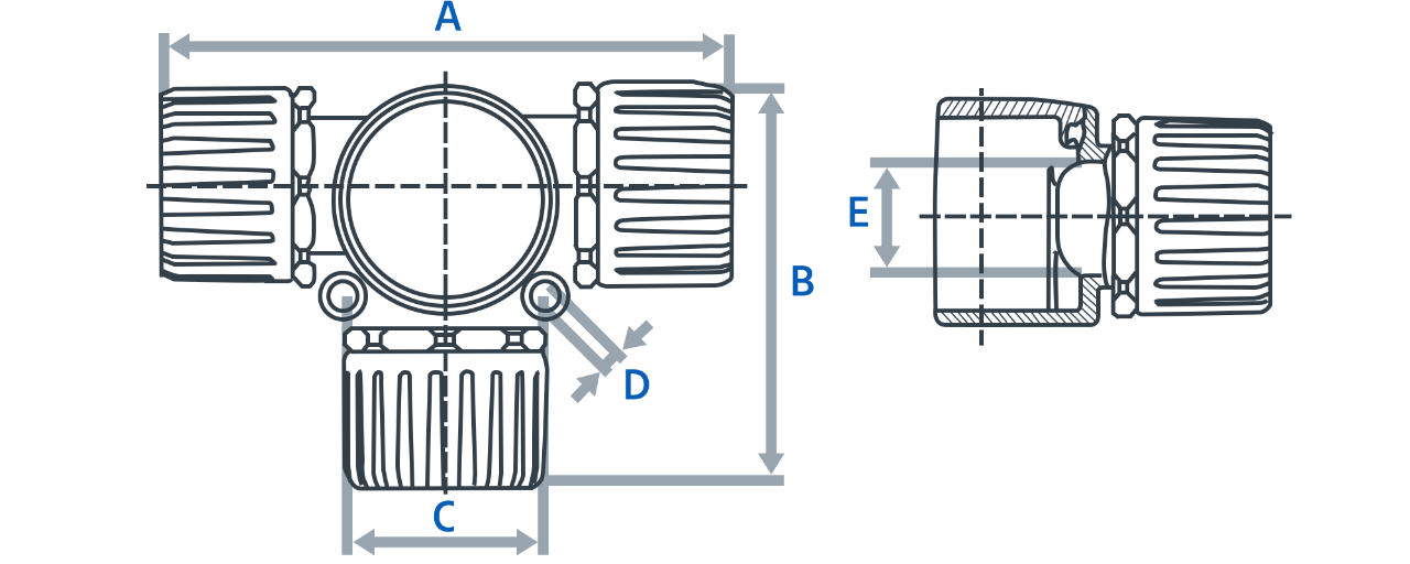 T-piece fittings for CAPRIROK conduit 2D drawing