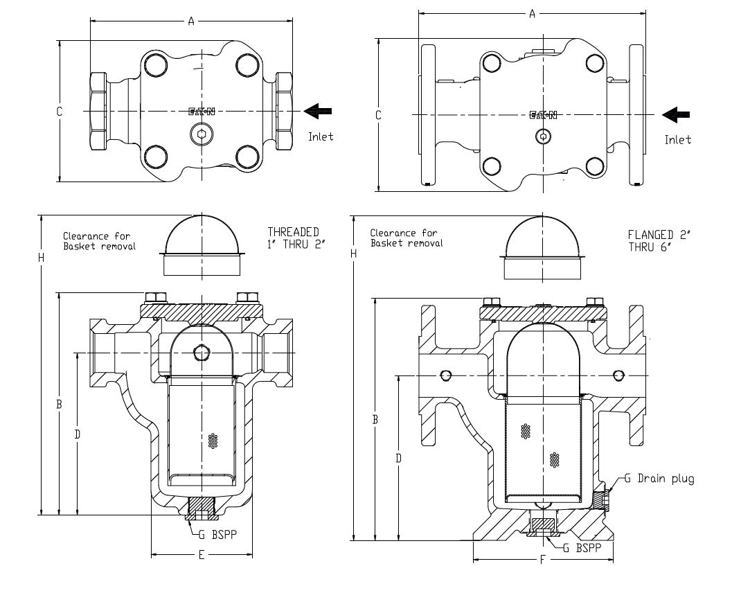 Eaton Model 72X simplex basket strainer Drawings