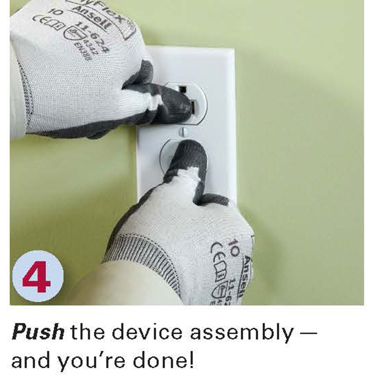 push device assembly into plaster wall