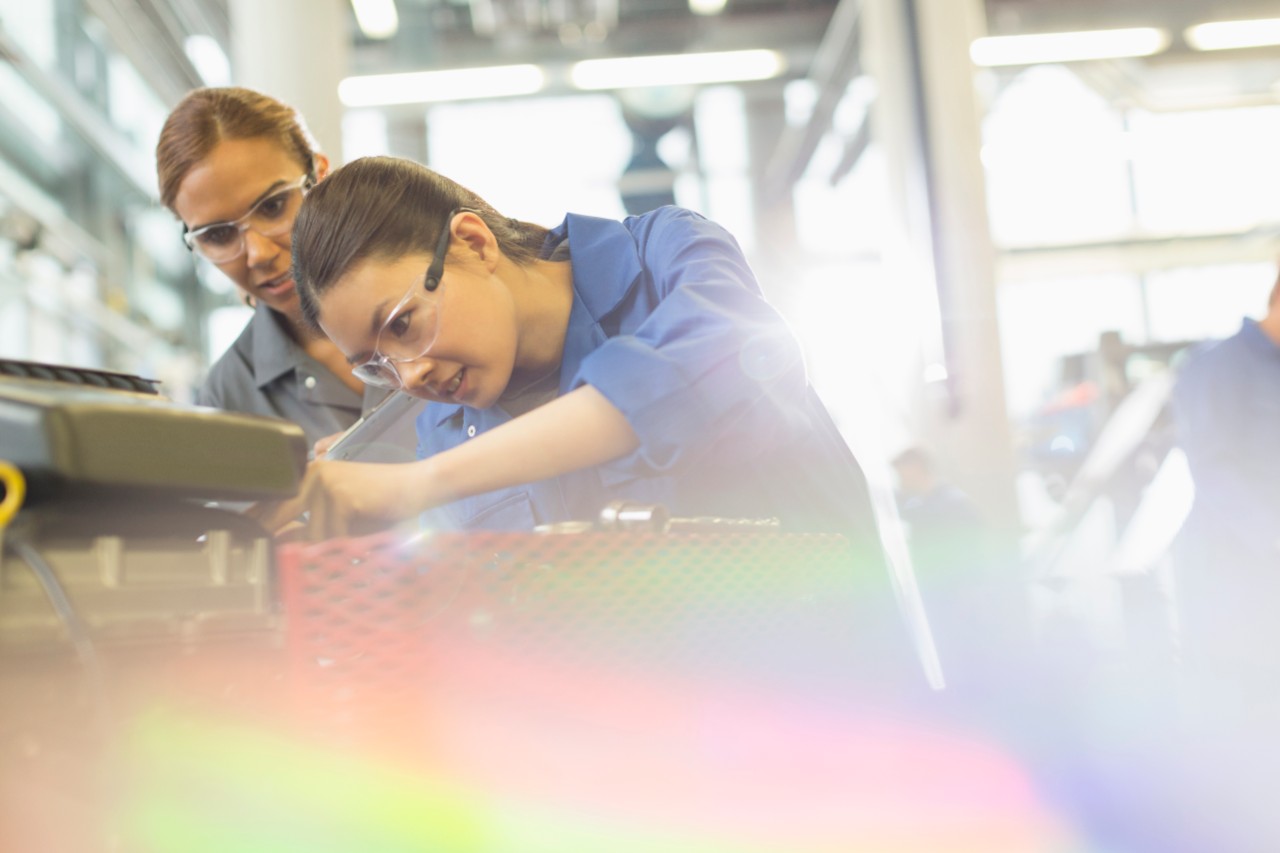 Two female engineers working on a project