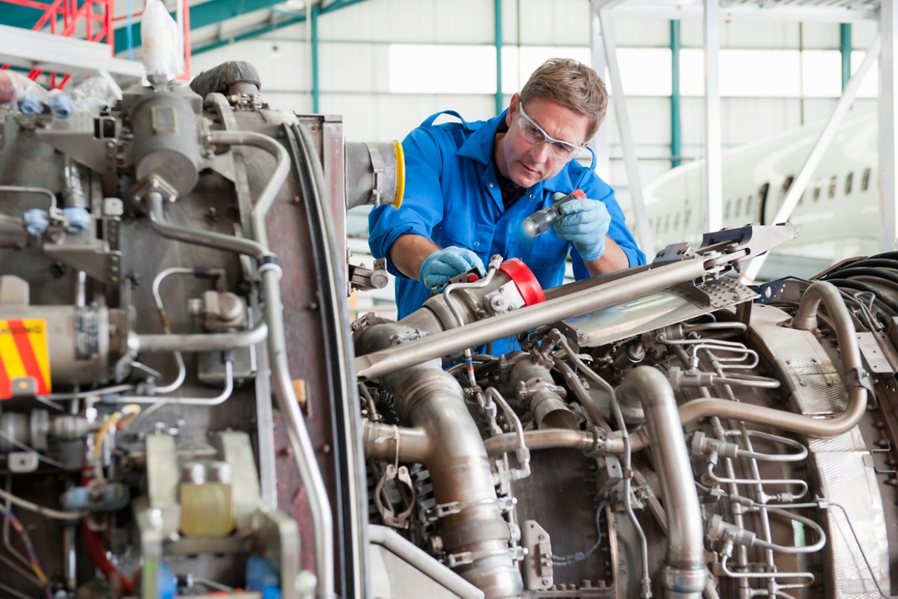 engineering inspecting aircraft engine components