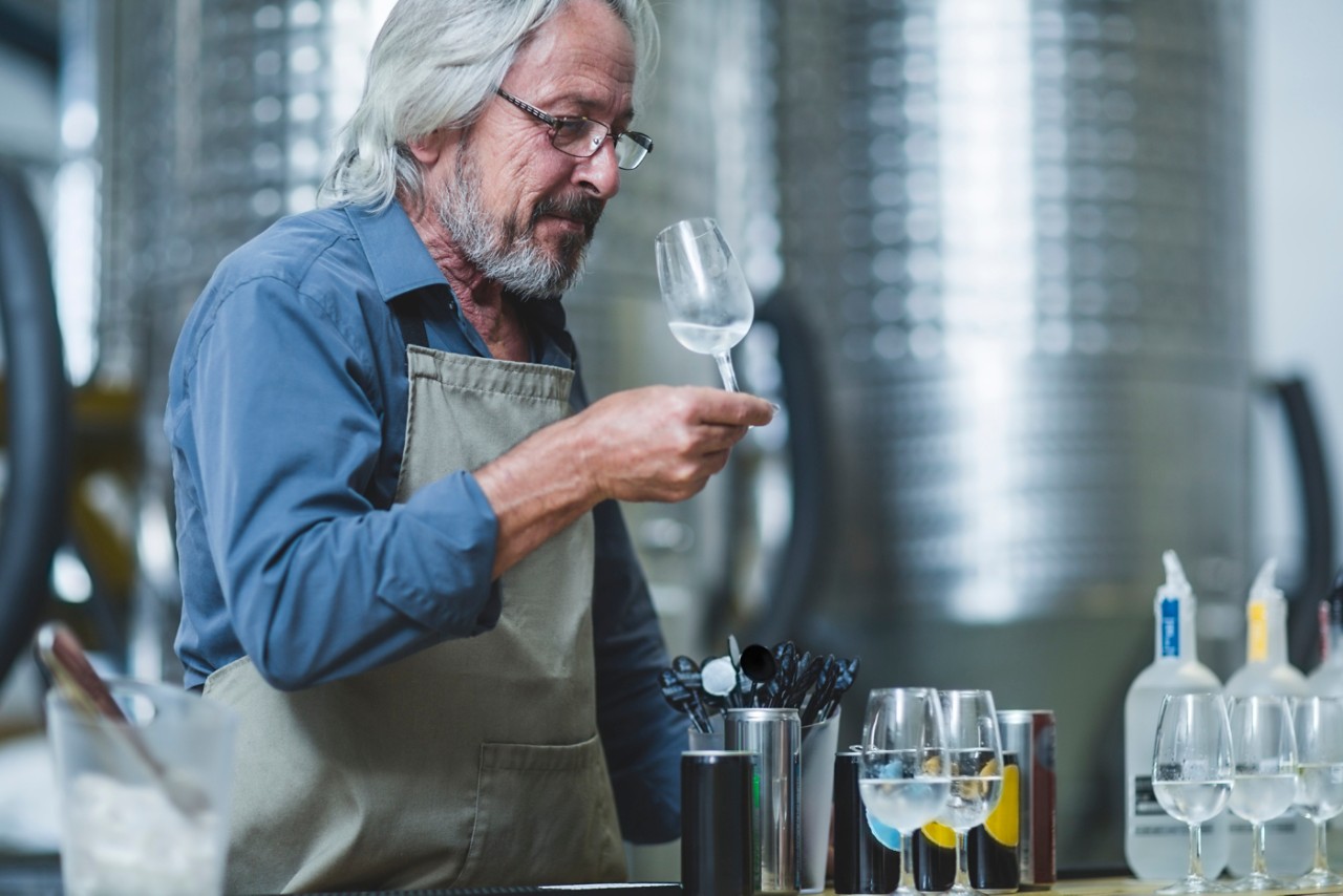 Cape Town, South Africa, master distiller at tasteting in distillery