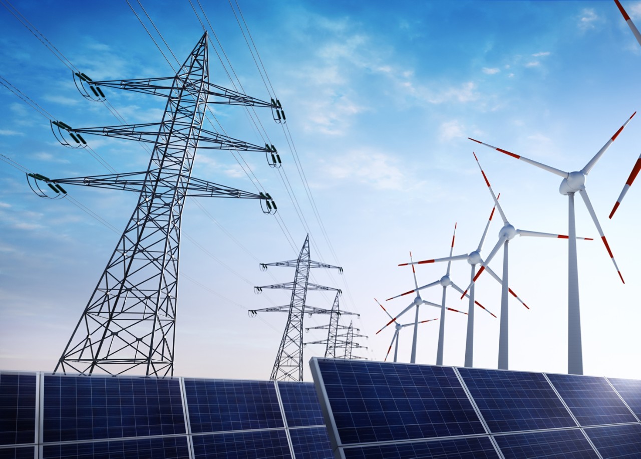 Solar wind turbines high voltage getty-1205564623
