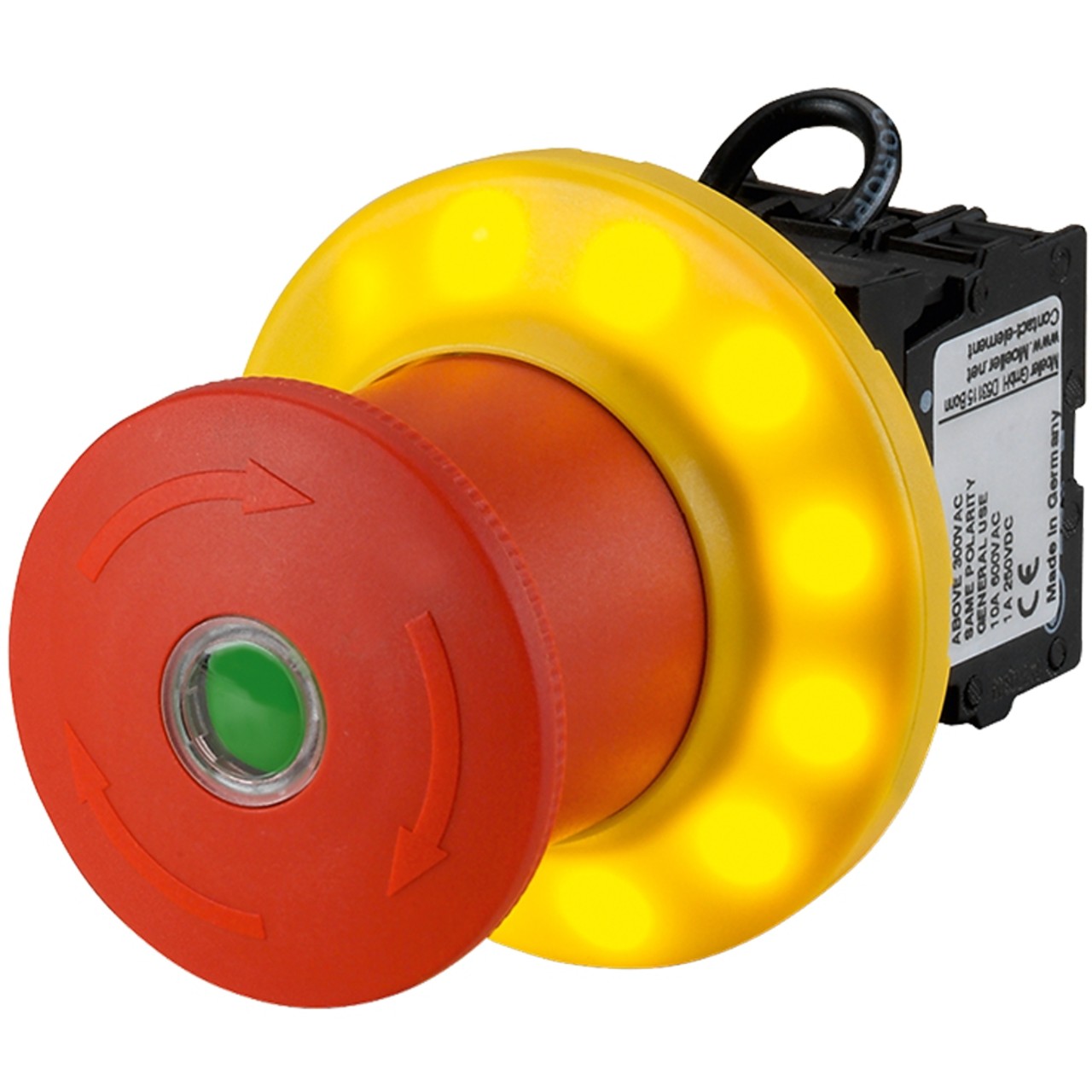 Eaton’s RMQ emergency-stop button with optional LED-illuminated ring
